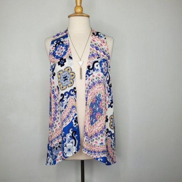 Alya Mixed Media Lace Open Front Vest Size M - Picture 1 of 11